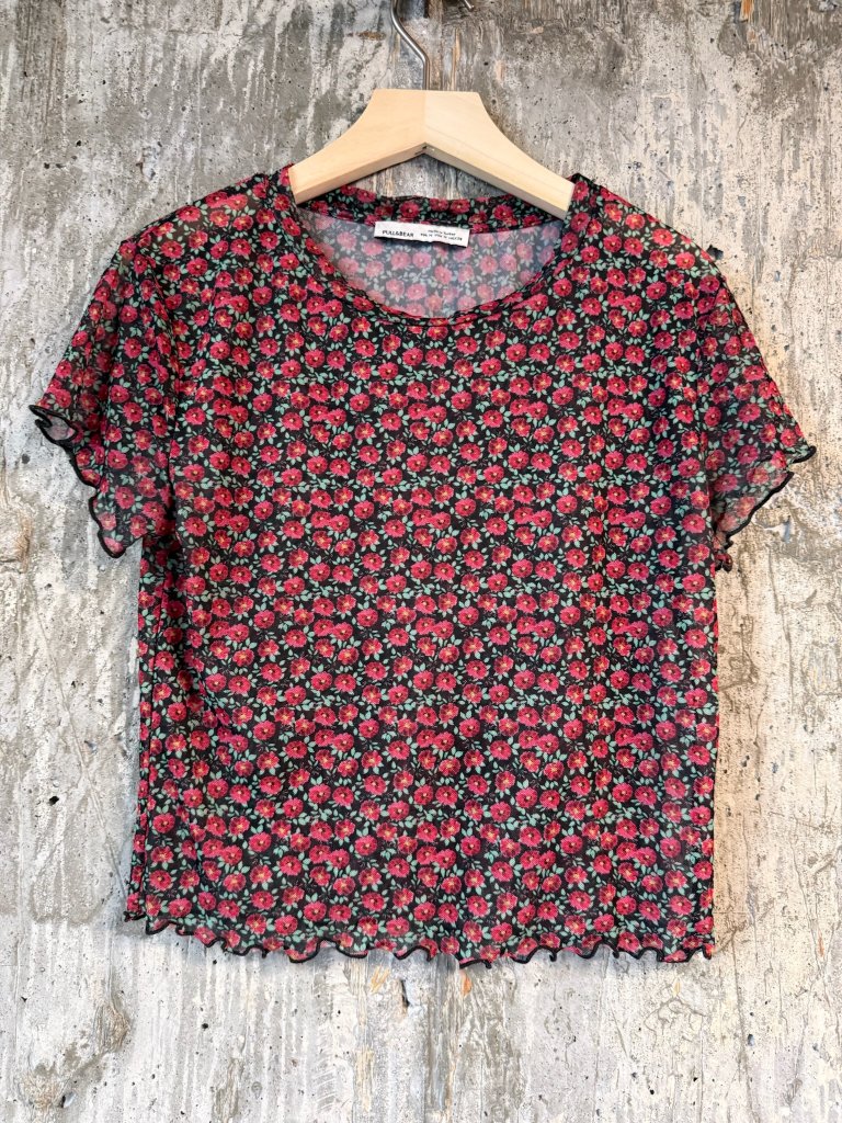 Pull&Bear Women's Sheer Floral Print Top Size M